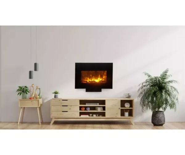 Lumo S Electric Fire mounted on wall above sideboard